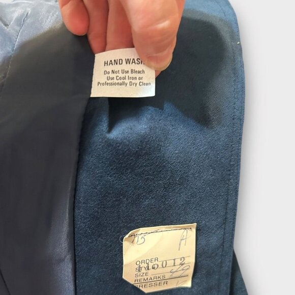 Vintage Faux Suede Blazer M Abe Schrader Blue Navy Gold Buttons Classic - Picture 8 of 10